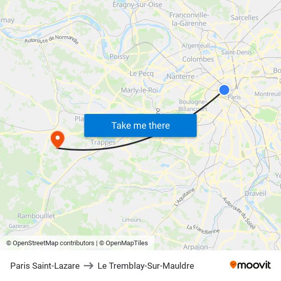 Paris Saint-Lazare to Le Tremblay-Sur-Mauldre map