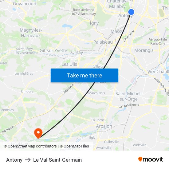 Antony to Le Val-Saint-Germain map