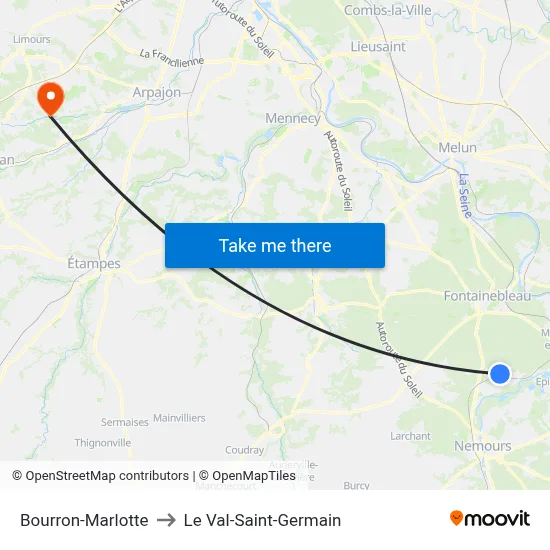 Bourron-Marlotte to Le Val-Saint-Germain map