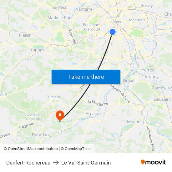 Denfert-Rochereau to Le Val-Saint-Germain map