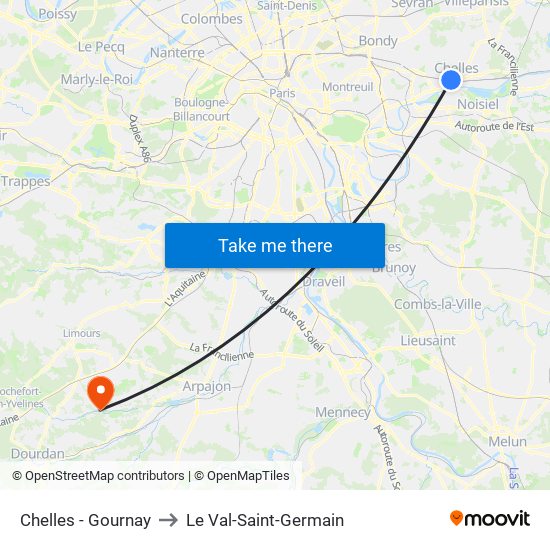 Chelles - Gournay to Le Val-Saint-Germain map