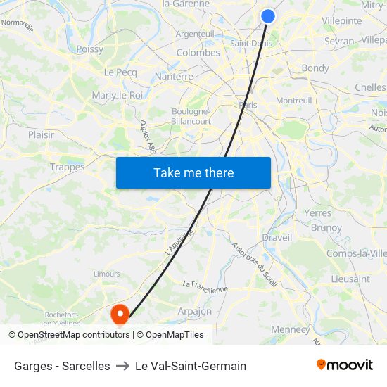 Garges - Sarcelles to Le Val-Saint-Germain map