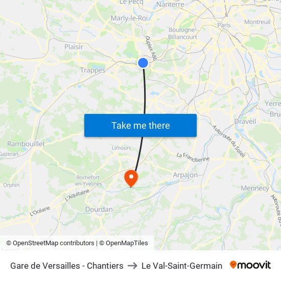 Gare de Versailles - Chantiers to Le Val-Saint-Germain map