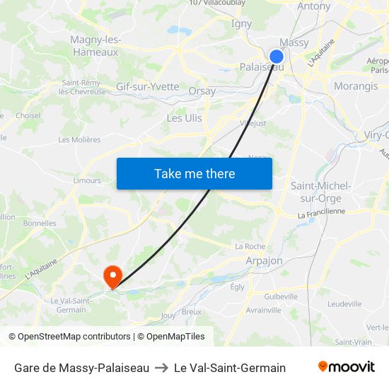 Gare de Massy-Palaiseau to Le Val-Saint-Germain map