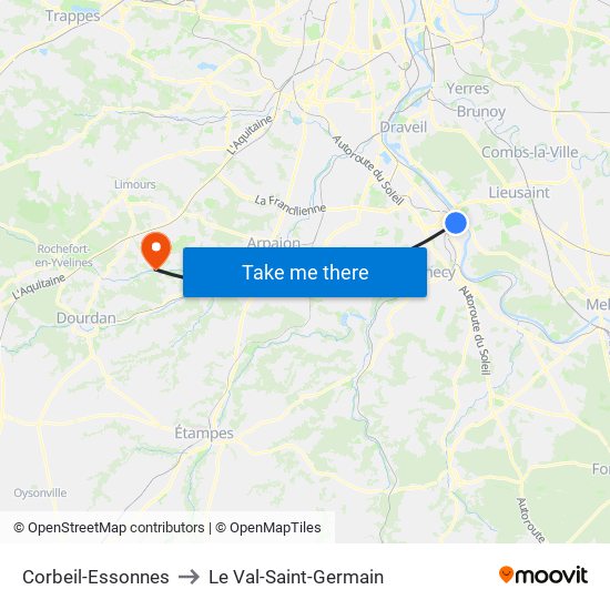 Corbeil-Essonnes to Le Val-Saint-Germain map