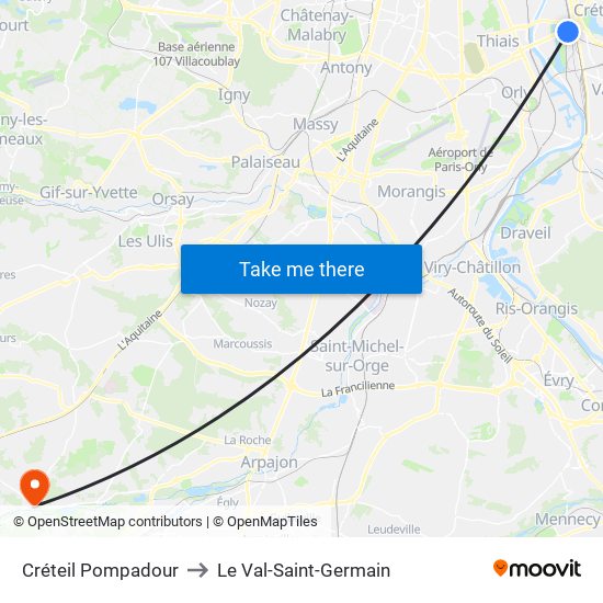 Créteil Pompadour to Le Val-Saint-Germain map