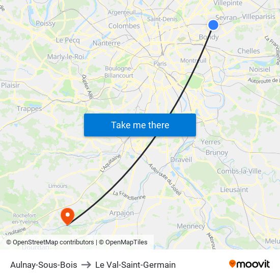 Aulnay-Sous-Bois to Le Val-Saint-Germain map