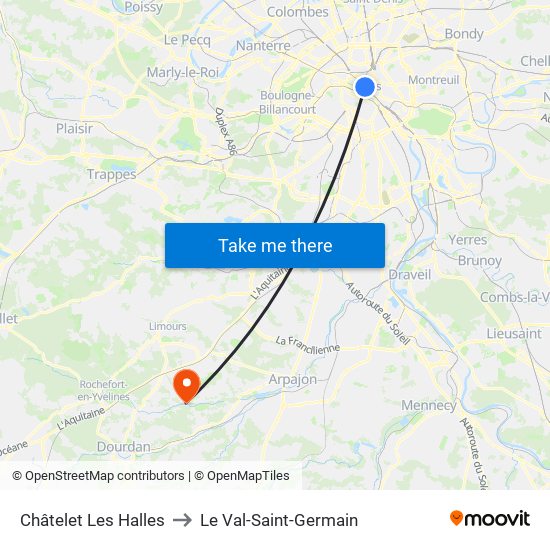 Châtelet Les Halles to Le Val-Saint-Germain map