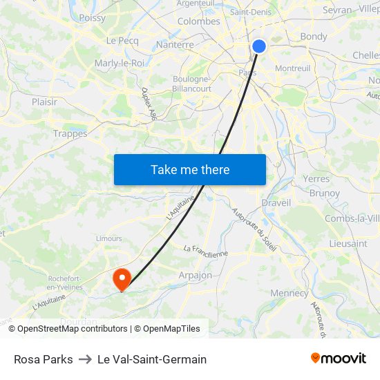 Rosa Parks to Le Val-Saint-Germain map