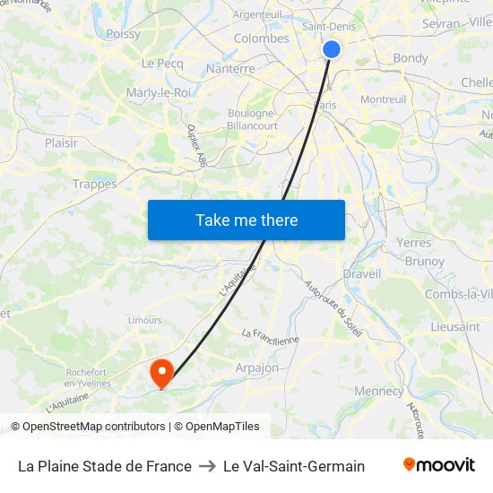 La Plaine Stade de France to Le Val-Saint-Germain map
