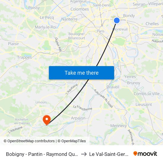 Bobigny - Pantin - Raymond Queneau to Le Val-Saint-Germain map