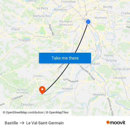 Bastille to Le Val-Saint-Germain map