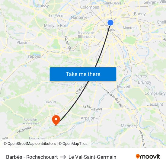 Barbès - Rochechouart to Le Val-Saint-Germain map