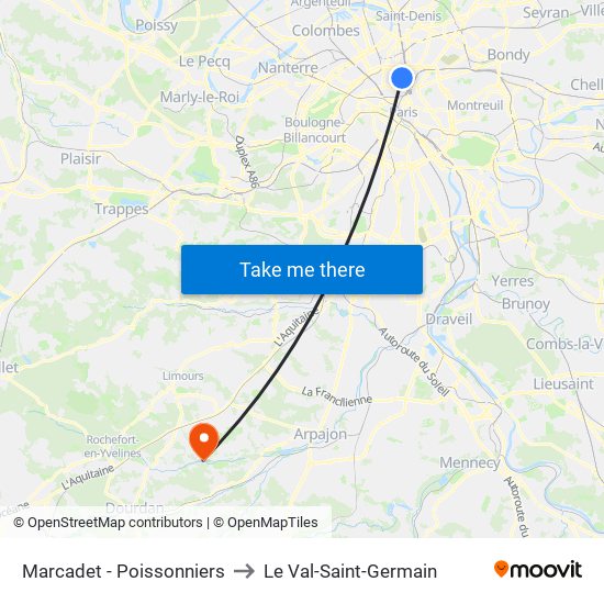 Marcadet - Poissonniers to Le Val-Saint-Germain map