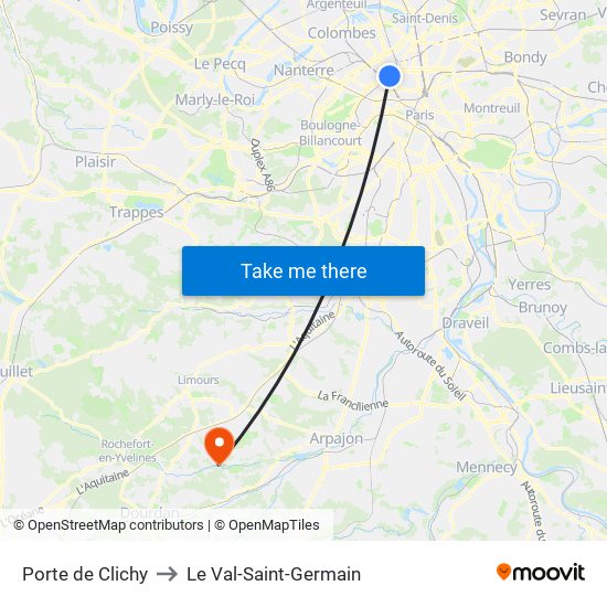 Porte de Clichy to Le Val-Saint-Germain map