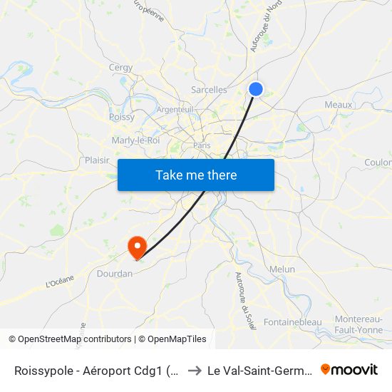 Roissypole - Aéroport Cdg1 (D3) to Le Val-Saint-Germain map