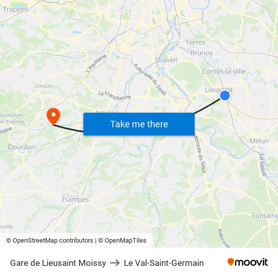 Gare de Lieusaint Moissy to Le Val-Saint-Germain map