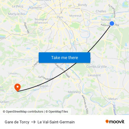 Gare de Torcy to Le Val-Saint-Germain map