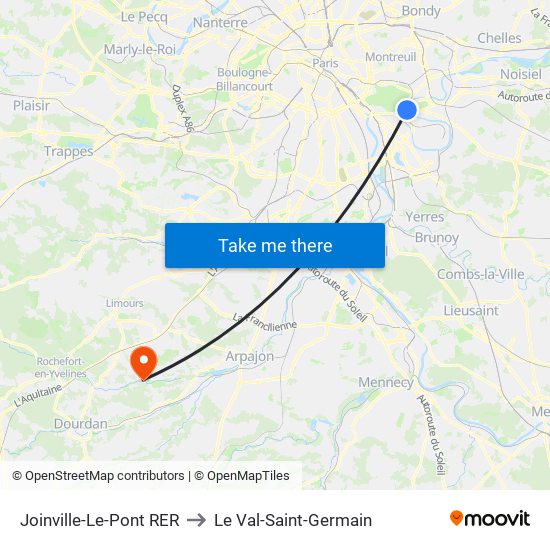 Joinville-Le-Pont RER to Le Val-Saint-Germain map