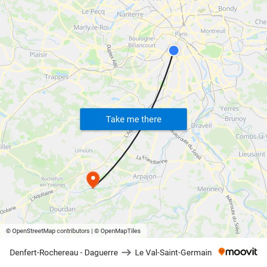 Denfert-Rochereau - Daguerre to Le Val-Saint-Germain map