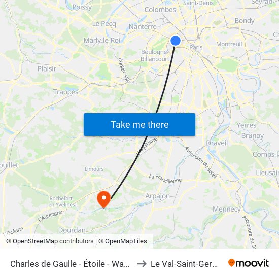 Charles de Gaulle - Étoile - Wagram to Le Val-Saint-Germain map