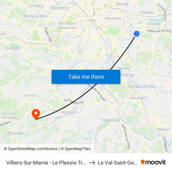 Villiers-Sur-Marne - Le Plessis-Trévise RER to Le Val-Saint-Germain map