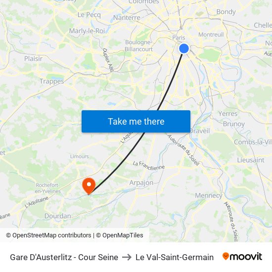 Gare D'Austerlitz - Cour Seine to Le Val-Saint-Germain map