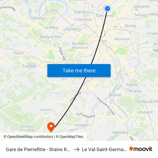 Gare de Pierrefitte - Stains RER to Le Val-Saint-Germain map