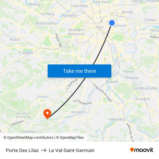 Porte Des Lilas to Le Val-Saint-Germain map