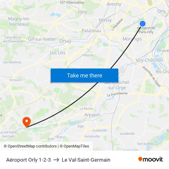 Aéroport Orly 1-2-3 to Le Val-Saint-Germain map