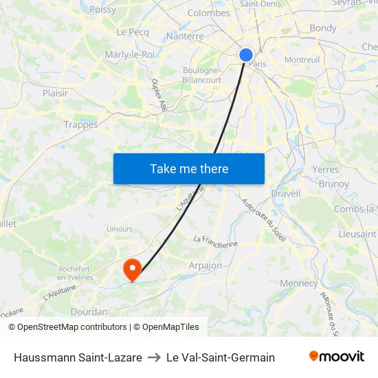 Haussmann Saint-Lazare to Le Val-Saint-Germain map