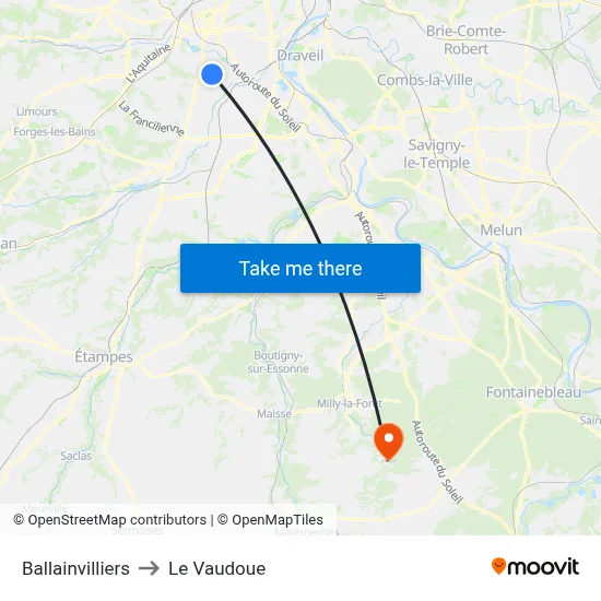 Ballainvilliers to Le Vaudoue map