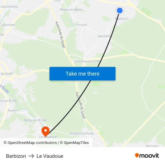 Barbizon to Le Vaudoue map