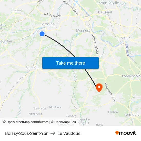 Boissy-Sous-Saint-Yon to Le Vaudoue map