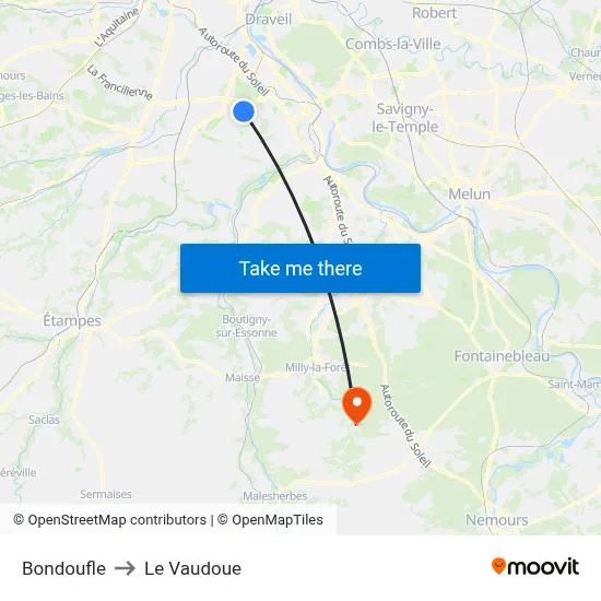 Bondoufle to Le Vaudoue map