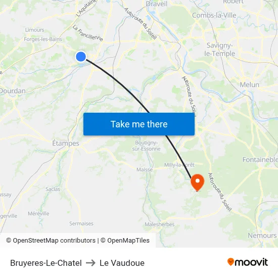 Bruyeres-Le-Chatel to Le Vaudoue map