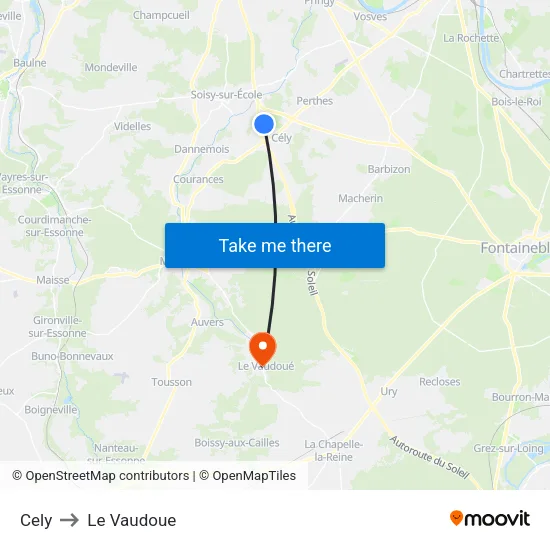 Cely to Le Vaudoue map