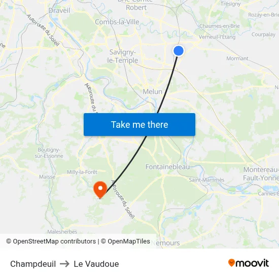 Champdeuil to Le Vaudoue map