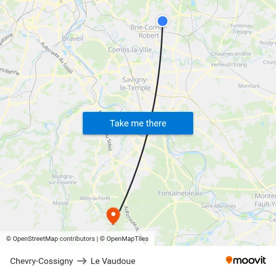 Chevry-Cossigny to Le Vaudoue map