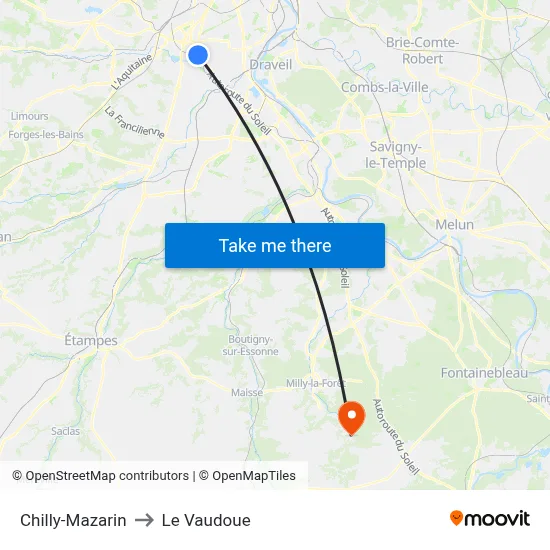 Chilly-Mazarin to Le Vaudoue map