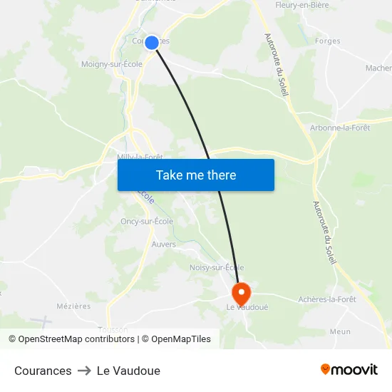 Courances to Le Vaudoue map