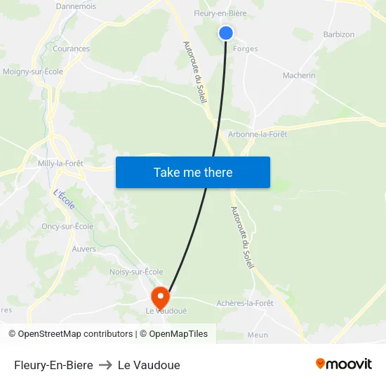 Fleury-En-Biere to Le Vaudoue map