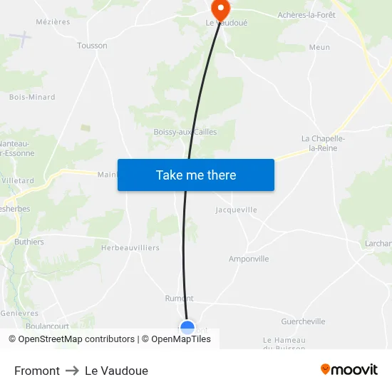 Fromont to Le Vaudoue map