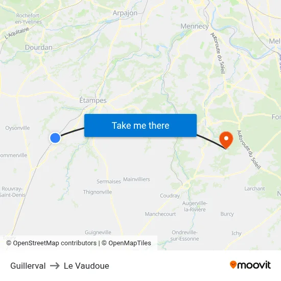 Guillerval to Le Vaudoue map