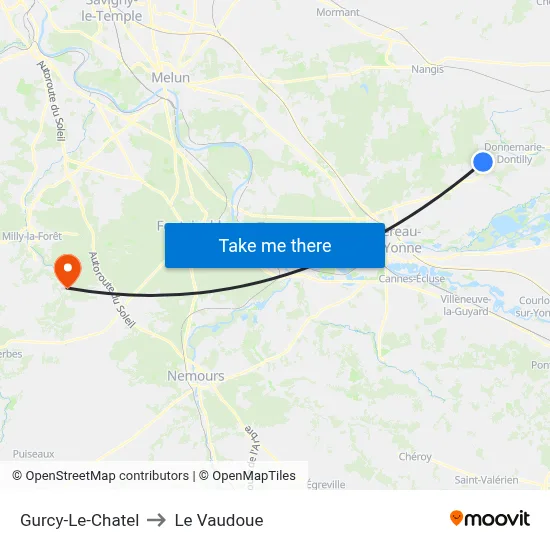 Gurcy-Le-Chatel to Le Vaudoue map