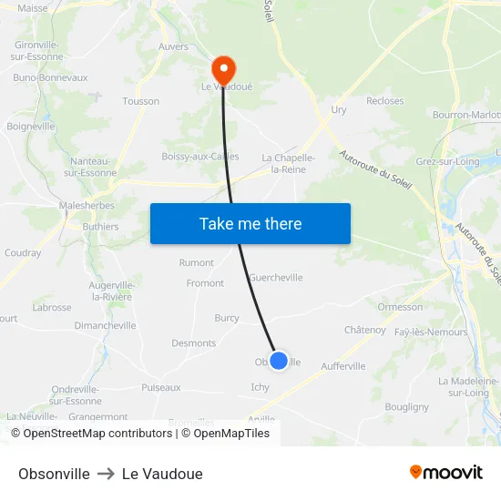 Obsonville to Le Vaudoue map