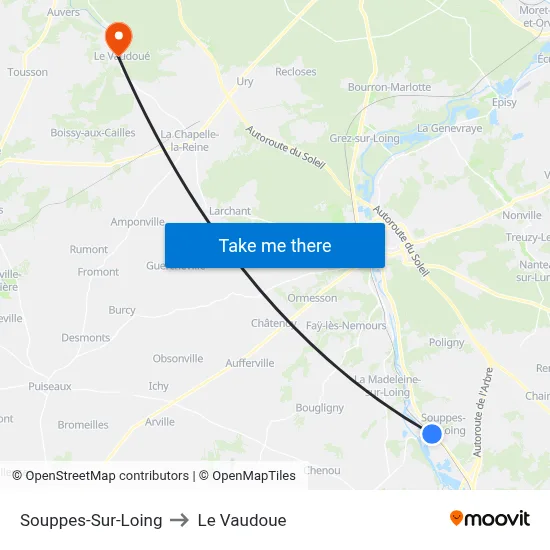 Souppes-Sur-Loing to Le Vaudoue map