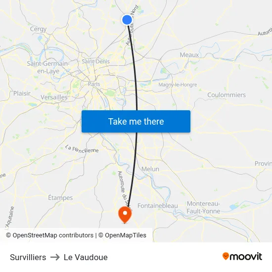 Survilliers to Le Vaudoue map