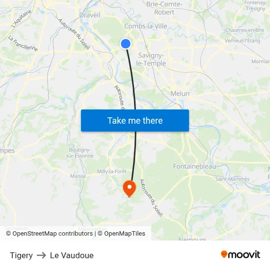 Tigery to Le Vaudoue map