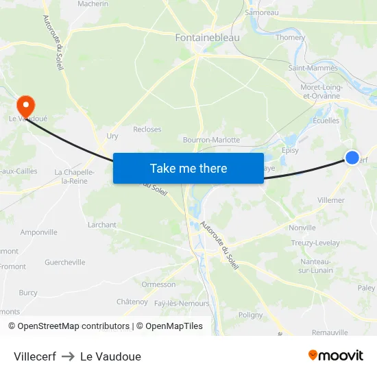 Villecerf to Le Vaudoue map